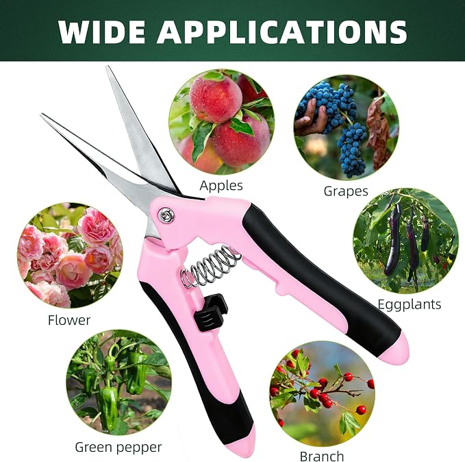 EWPJDK 3 Pack Garden Pruning Shears, Stainless Steel Shears, Gardening Shears, Scissors, Garden Clippers, Pruning Snips, Pruning Shears for Gardening Tools (Pink)