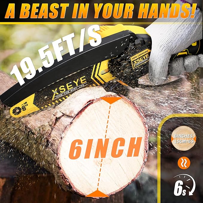 XSEYE Mini Chainsaw Cordless 6", Battery Powered Electric Handheld Chain Saw for Wood Cutter Branch Tree Trimming Garden Tool, Anniversary Birthday Idea for Husband Him, Mens Day Gifts for Father Dad
