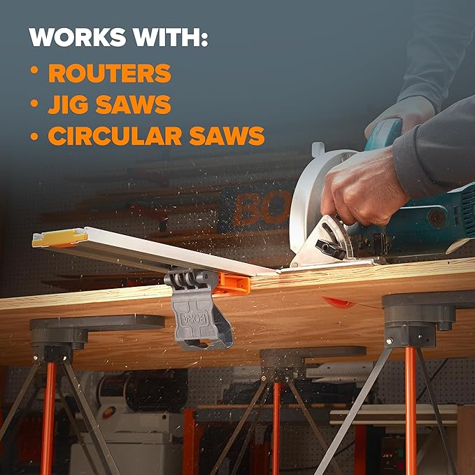 BORA NGX Circular Saw Guide Straight Edge Clamping Saw Guide 8ft Rail Track System with Quick Release Connector | For Cutting Sheet Goods, Plywood or OSB with Skill Saw Router or Jigsaw 546100