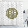 Ambesonne Geometry Shower Curtain, Interlace Circles of Time and Space Theme Vortex Natural Geometry Myth Form, Cloth Fabric Bathroom Decor Set with Hooks, 69" W x 75" L, Green Brown