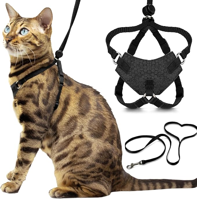 Houdini™ Escape Proof Cat Harness and Leash (Black, XL) | Adjustable walking vest with 6ft lead, breathable mesh, secure snug fit, lightweight for travel, hikes and daily adventures