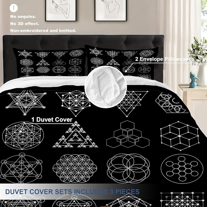 Batmerry Geometry Sacred Symbol Twin Size 100% Cotton Duvet Cover Sets, Religion Bedding Set with Zipper Closure Corner Ties, 3 Pieces (1 Cover + 2 Pillowcases No Comforter)