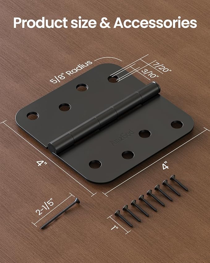 4" X 4" Black Door Hinges – 36 Pack Matte Black Door Hinges with 5/8" Radius, Rounded Interior Heavy Duty 4 Inch Black Hinge for Front and Exterior Doors Residential Door Hardware