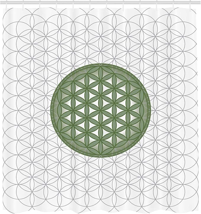 Ambesonne Geometry Shower Curtain, Interlace Circles of Time and Space Theme Vortex Natural Geometry Myth Form, Cloth Fabric Bathroom Decor Set with Hooks, 69" W x 84" L, Reseda Green