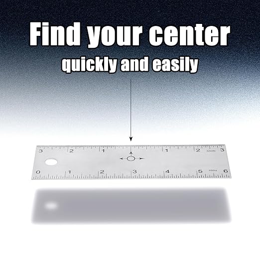 Tellegloww 2 Pack 6 Inch Center Finding Rulers Aluminum Metal Centering Ruler Tool Straight Edge for Woodworking Metal Work Construction and Around the Home