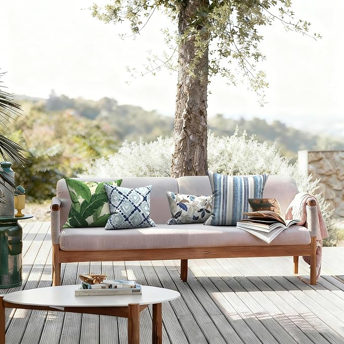 LVTXIII Outdoor Pillows 20x20 Inch, 2 Pack Large Decorative Square Throw Pillows with Inserts for Couch, Bed, Floor Seating, Patio Furniture, Stripe Layered Blue