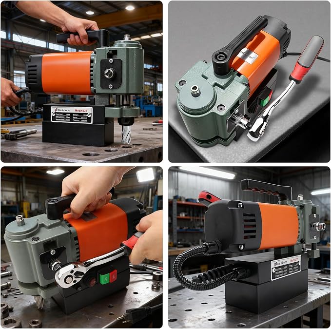 1380W Low Profile Magnetic Drill Press with 3/4" Annular Cutter, 2585lbf 680RPM Powerful Drilling Machine, 1.4" Boring Diameter Portable Mag Drill Press for Metal Surface Industrial & Home Improvement