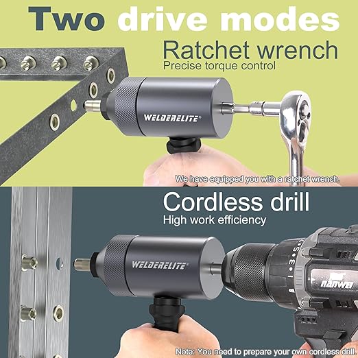 Rivet Nut Drill Adapter Kit - Dual Drive Modes: Drill/Ratchet, with 270pcs Nuts & 36pcs Mandrels (Gray)
