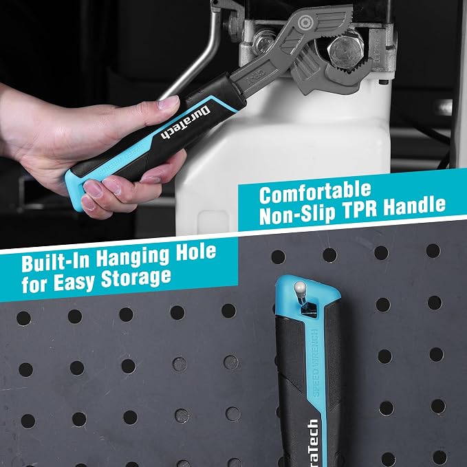 DURATECH 12-Inch Self-Adjusting Wrench, Self-Locking Pipe Wrench | Adjustable Size 3/4"-1-5/8"(19-41mm), Cr-V Steel, Non-Slip TPR Handle, For Home Repair, Mechanic and DIY Projects