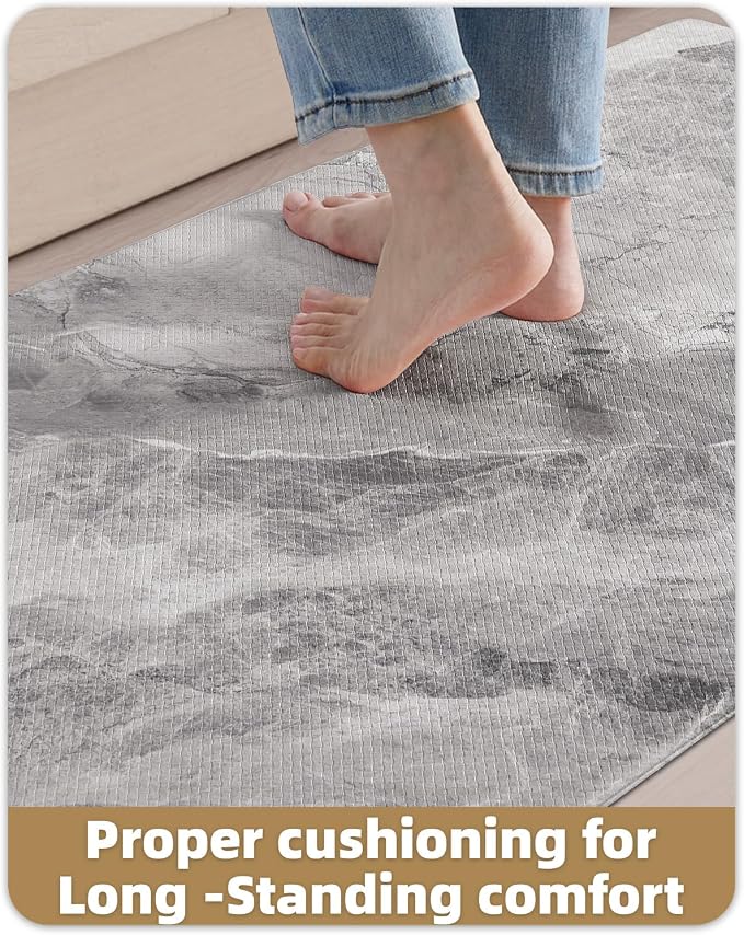 Color&Geometry Marble Kitchen Mats for Floor 24x87, Non Slip Wide & Large Kitchen Runner Rug, Easy Clean, Oil & Water Resistant, Anti Fatigue Foam Standing Mat for Sink, Laundry, Office, Grey