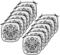 Lunarable Gallus Chair Cushion Pads Set 12, Polish Floral Design with Roosters Traditional Folk Pattern Easter Celebration, Anti-Slip Seat Padding for Kitchen & Patio, 16"x16", White and Black