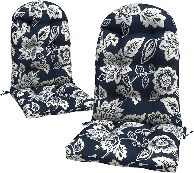 LVTXIII 2 Pack Outdoor Adirondack Chair Cushions, 44x19x4 Inch Water Repellent Patio Cushions for Rocking Chairs, Thick Tufted High Back Seat Cushion Set, Elegant Vines Navy