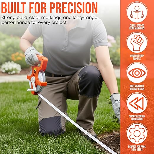 Harrier Hardware 55 Yard / 165 Foot Long Open Reel Tape Measure, Orange, SAE & Metric Scales, Durable for Construction Measuring Tape