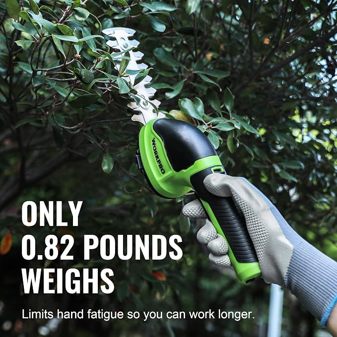 WORKPRO Cordless Grass Shear & Shrubbery Trimmer - 2 in 1 Handheld Hedge Trimmer Electric Grass Trimmer Hedge Shears/Grass Cutter Rechargeable Lithium-Ion Battery and Type-C Cable Included (Green)