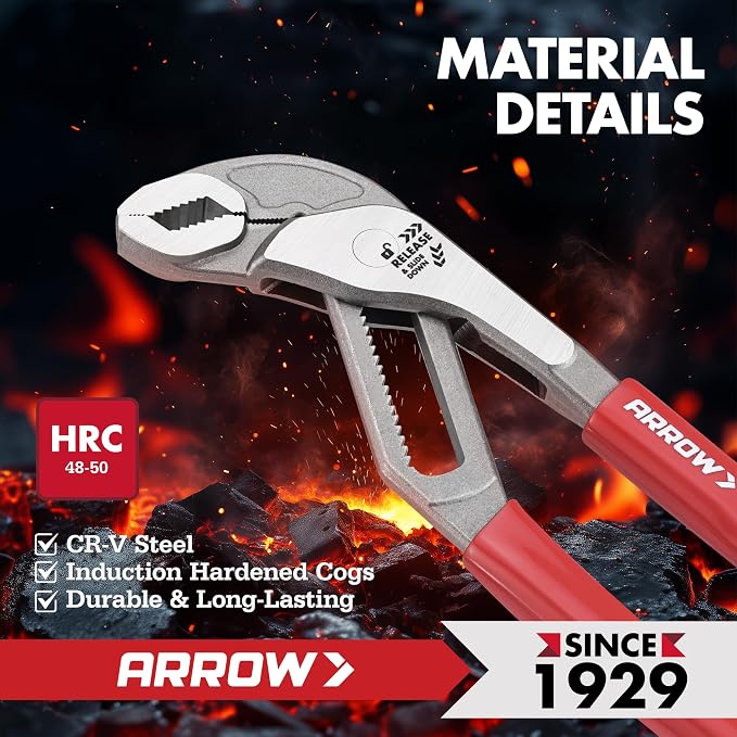 Arrow 2-Piece V-Jaw Groove Joint Pliers Set (8" & 10"), Quick Adjustable Water Pump Pliers with 18 Positions, CR-V Steel, for Plumbing, Automotive, Mechanical Repair and Household Use