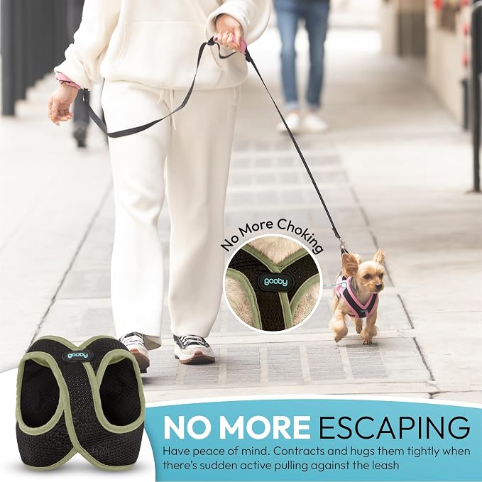 Gooby Escape Free Easy Fit X Step-in Dog Harness, Portland Green, Large | Patented escape-free, tightens on back-out; Choke-free X-frame + V-neck; Quick-release buckle; Reflective trim