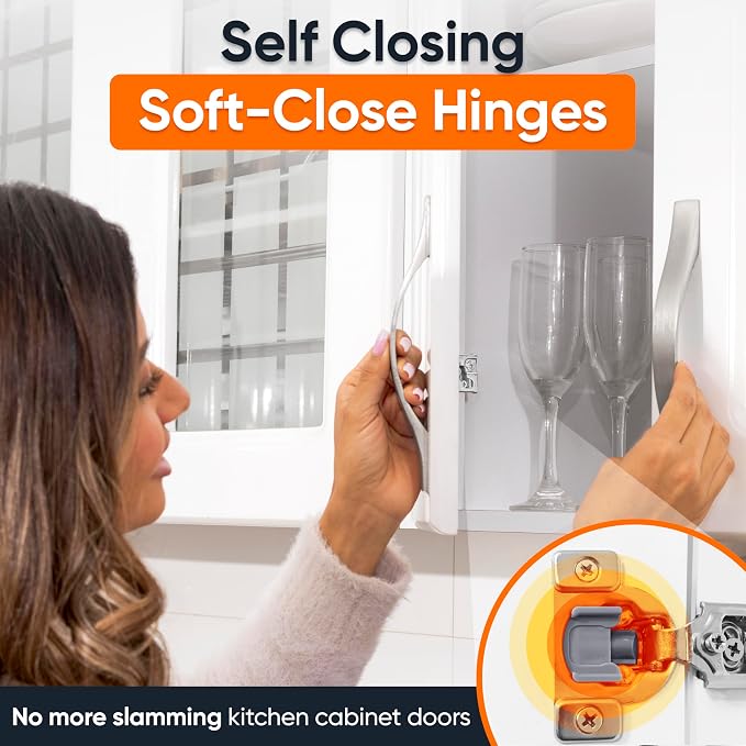 DecoBasics 50 Pack(25 Pair) 1/2" Overlay Soft Close Cabinet Hinges for Kitchen & Bath - Concealed Soft Close Hinge for cabinet Door w Self Closing Damper -Easy Upgrade -Stainless Steel Last a Lifetime