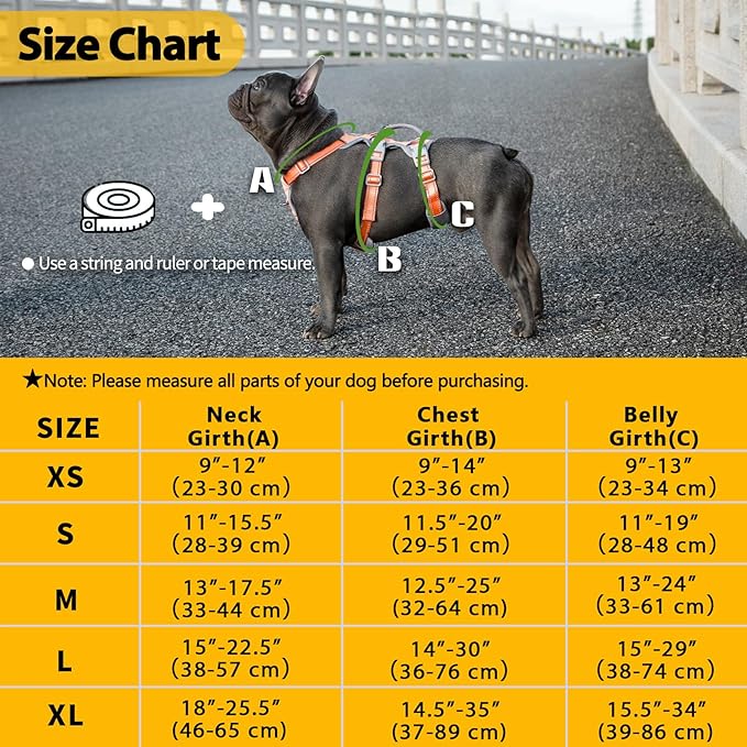 No Escape Dog Harness, Escape Proof Harness, Fully Reflective Harness with Padded Handle, Breathable,Durable, Adjustable Vest for Medium Dogs Walking, Training, and Running Gear (Orange,M)