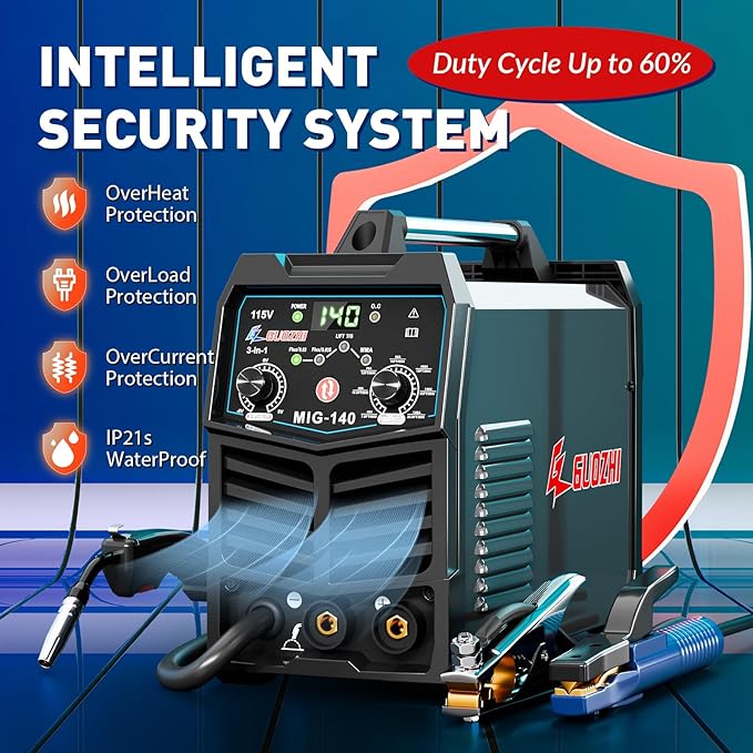GZ GUOZHI 140A MIG Welder, 3 in 1 Welder FLUX MIG/ARC/Lift TIG Multi-Process Mig Welder, 110V Welding Machine, Welder Machine 110v Flux Core Welder with Welding Gun
