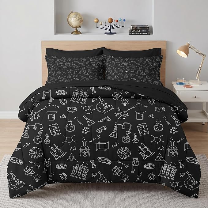 Nesker Comforter Set Full Size, Science Lab School 7 Pcs Bedding for Kids and Adults, Medical University Chemistry Bed Sheet Sets with Fitted Sheet 2 Pillowcases & 2 Shams
