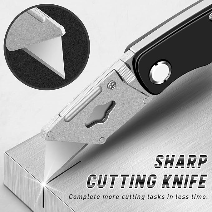 JETMORE 4 Pack Folding Utility Knife Box Cutter Tube Cutters with Extra 10Pcs Blades Cutters for Home Office Warehouse Durable Razor Knife Box Knife Box Opener Box Cutter with Clip Navajas de Trabajo