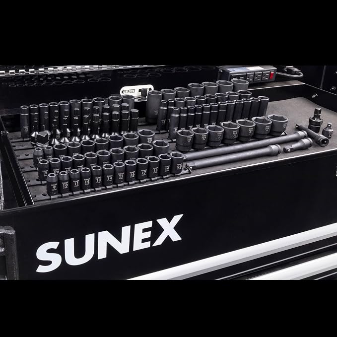 SUNEX 26102 1/2" Drive SAE & Metric 6 Point Standard & Deep & Hex Bit Master Impact & Bit Socket Set, 102-Piece