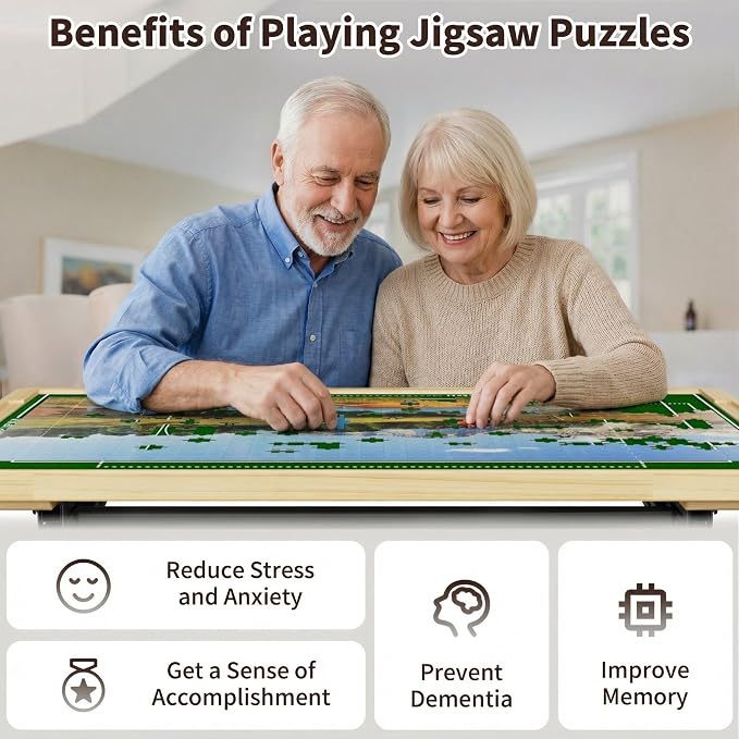 1500 Pieces Jigsaw Puzzle Table For Adults | With Legs & wheels, Adjustable 45° Tilting, Includes Cover, Heavy Duty Frame, For Adults