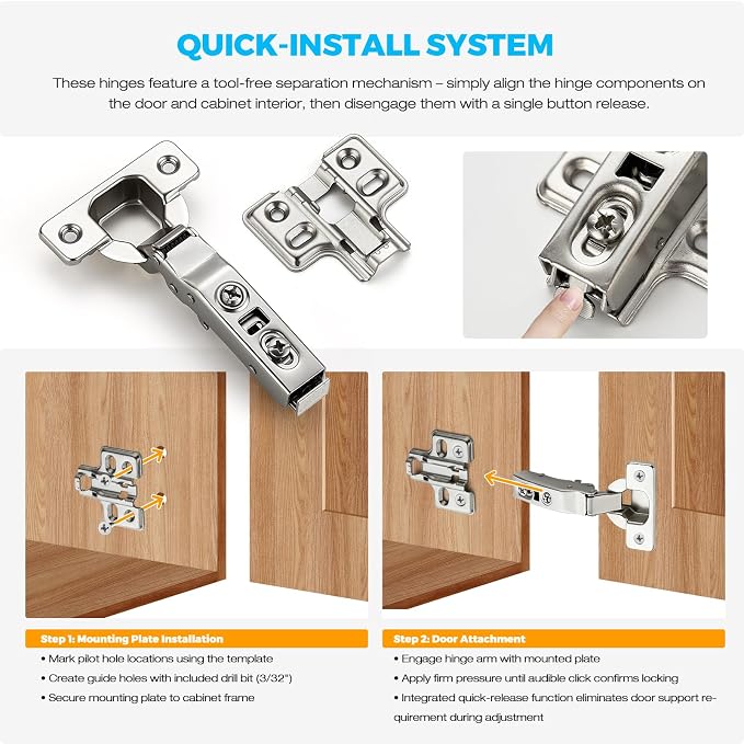 HOME EDIT 10 Pairs 20 Pack European Full Overlay Soft Close Cabinet Hinges Concealed Kitchen Cabinet Hinges Heavy-Duty Frameless Adjustable for Cupboard Hardware