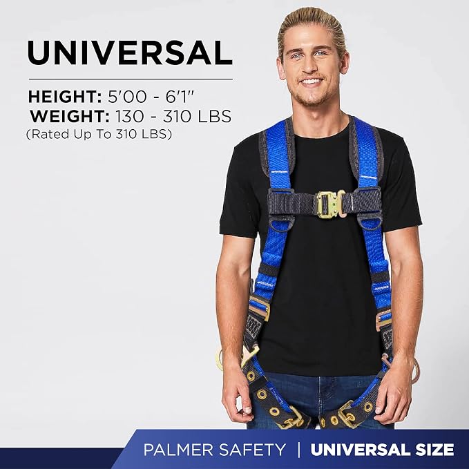 Full Body Harness with 5 Point Adjustment, Dorsal D-ring, Grommet Legs, Two Side D Rings, and Fall Indicators