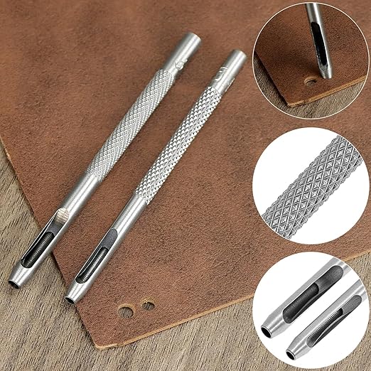 QWORK Craft Tool Die Punch Snap Kit Rivet Setter with Base, Solid Metal Construction, Extra Long Handles, Multi-Size Hole Punch & Universal Setter Base