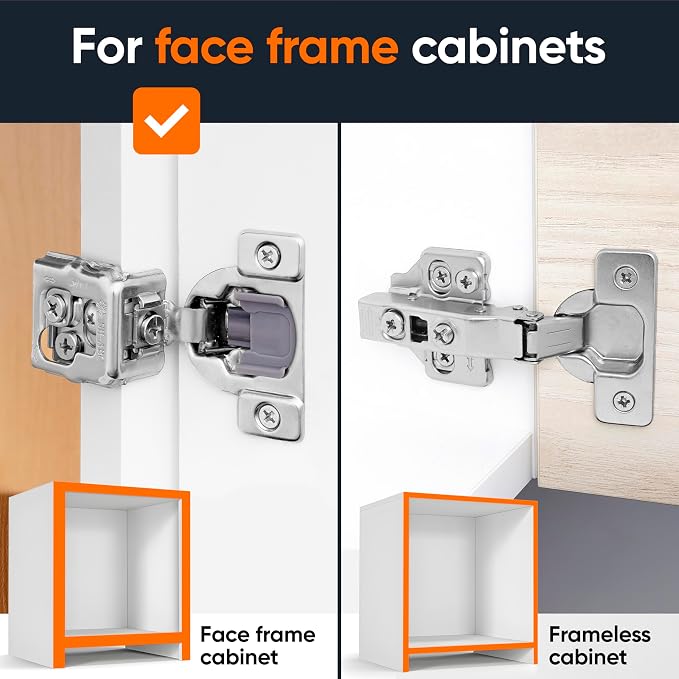 Decobasics 30 Pack Soft Close Cabinet Hinges – 1" Overlay for Kitchen Cabinet Doors, Face Frame Concealed Hidden Hinges – Stainless Steel, Self-Closing with 3-Way Adjustment & Slow Close Damper