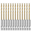 13PC 1/8" Titanium Coated Twist Hex Shank Drill Bit Set, 135 Degree Tip HSS Drill Bit Sets, Impact Driver Drill Bits for Wood, Steel, Metal, Plastic with Quick Change Design