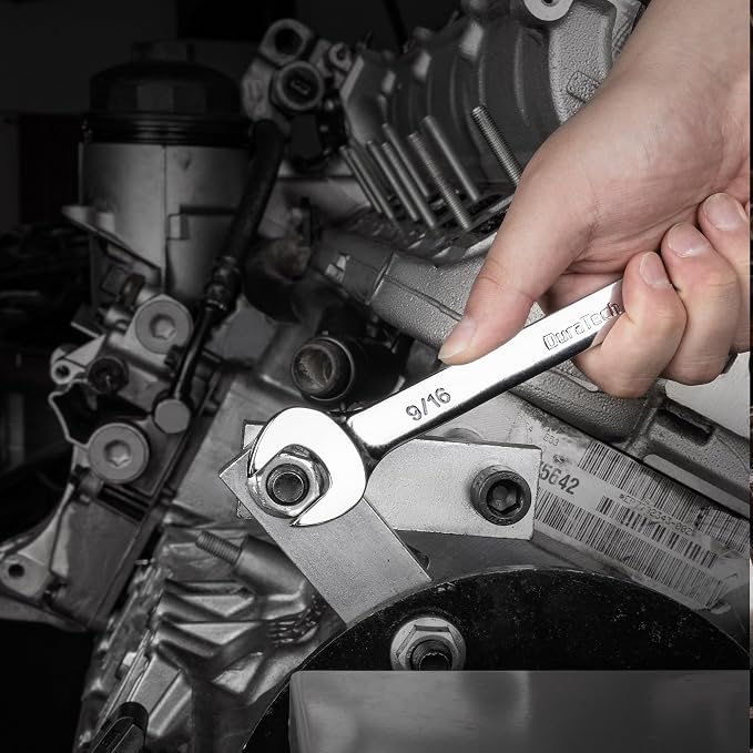 DURATECH 9/16" Combination Wrench, SAE | CR-V Constructed, Mirror Polish, 12-Point, 15-Degree Offset