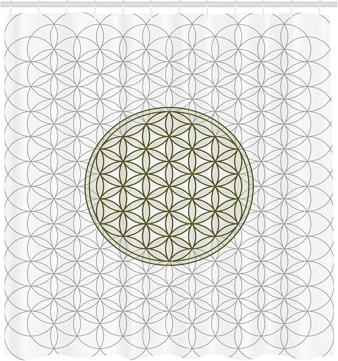Ambesonne Geometry Shower Curtain, Interlace Circles of Time and Space Theme Vortex Natural Geometry Myth Form, Cloth Fabric Bathroom Decor Set with Hooks, 69" W x 84" L, Army Green