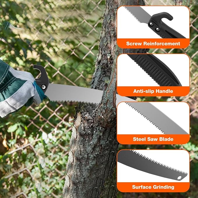 AgiiMan 18FT Reach Pole Saws for Tree Trimming, Pole Saw with 3-12FT Telescoping Extension Pole, Pruning Saw with 19" 3X Detachable Saw, Non-Slip Handle, Tree Trimmer for Garden Palms Shrubs