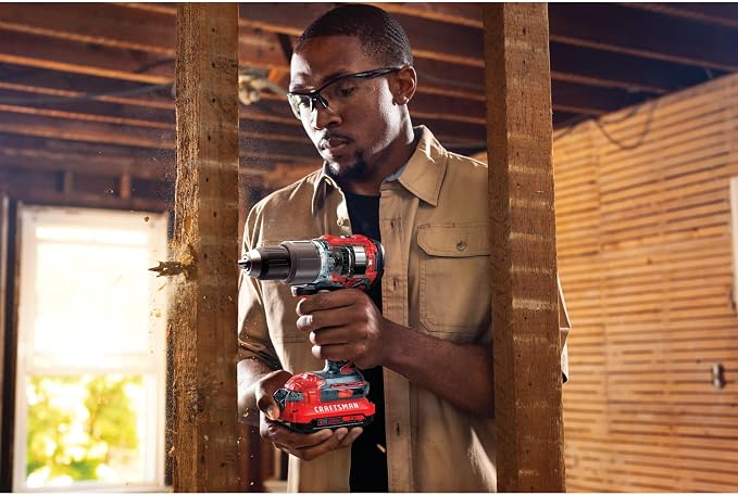 CRAFTSMAN V20 Cordless Hammer Drill Kit, 1/2 inch, 2 Batteries and Charger Included (CMCD732D2), Black