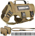 Tactical Dog Harness with Dog Leash, Service Working MOLLE Vest with 10 Pet Patches for Large Dog, No Pull Military Harness and Backpack for Training Hunting Walking