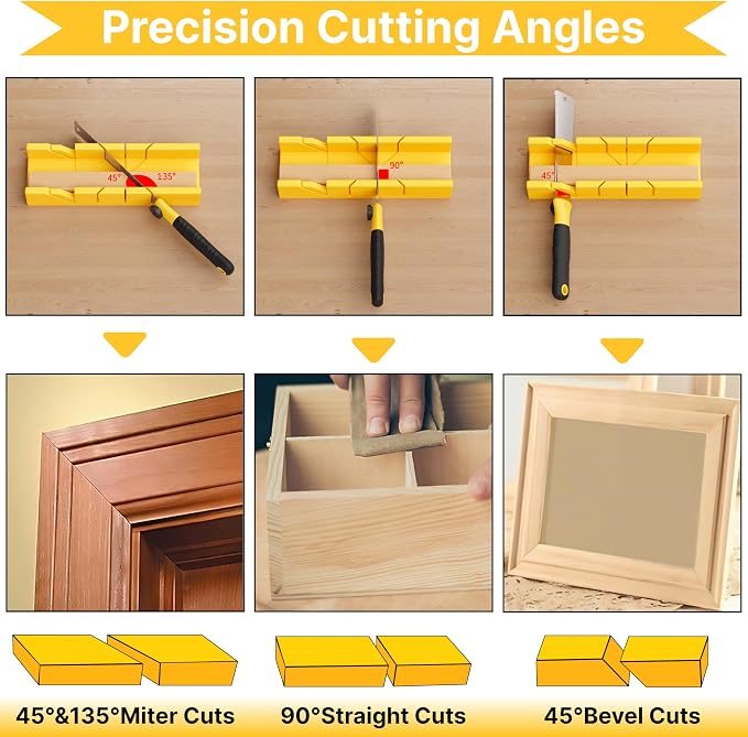 GARTOL 4-Piece Miter Box and Japanese Pull Saw Set, Mini Hand Saw with 3 Replaceable Blades, Precise 45°/90° Angle Cutting Tool for Baseboard, Trim, Picture Frames & DIY Woodworking