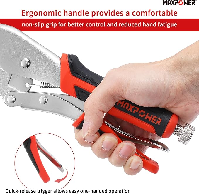 MAXPOWER Locking Sheet Metal Clamps, 10” Flat Jaw Locking Pliers Metalworking Tool for Clamping & Holding, Quick-lock Release for Easy Removal, 2-Piece