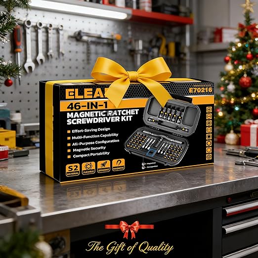 46 in 1 Magnetic Ratchet Screwdriver Set, Multi-Bit Screwdriver Kit, Nut Driver Set, Detachable Ratchet Handle with Storage Case, Repair Tool Kit for Furniture, Computer, Bicycle