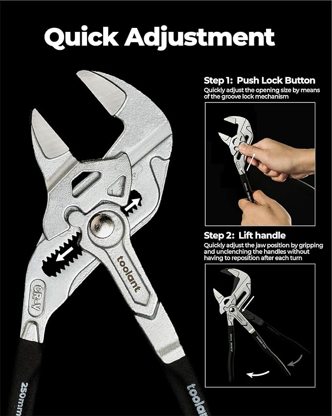 toolant 7/10/12-Inch Chrome Plated Pliers Wrench Set, CR-V Adjustable Wrenches with Anti-Rust Coating, Smooth Parallel Jaws, Comfort Grip, Storage Pouch for Home Repair, Plumbing, Nuts & Pipes