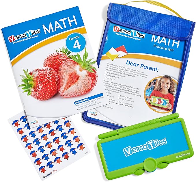 hand2mind VersaTiles Math Practice Take Along Set for Grade 4, Homeschool Curriculum, Math Workbook for Students, Elementary Classroom Must Haves, Kids Learning Activities for Fourth Grade