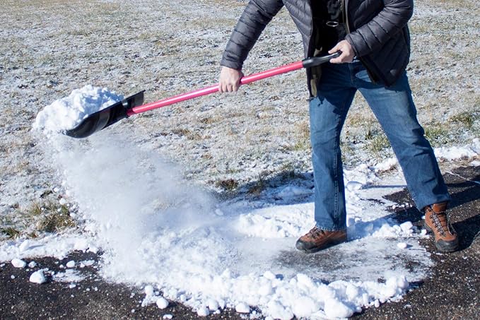 Bully Tools Snow Shovel with Fiberglass D-Grip – Heavy Duty Wide Scoop and Push Shovel for Driveway, High Strength Steel Tool for Snow Removal with Sharp Edge, Sturdy Ergonomic D-Shape Handle - 22inch
