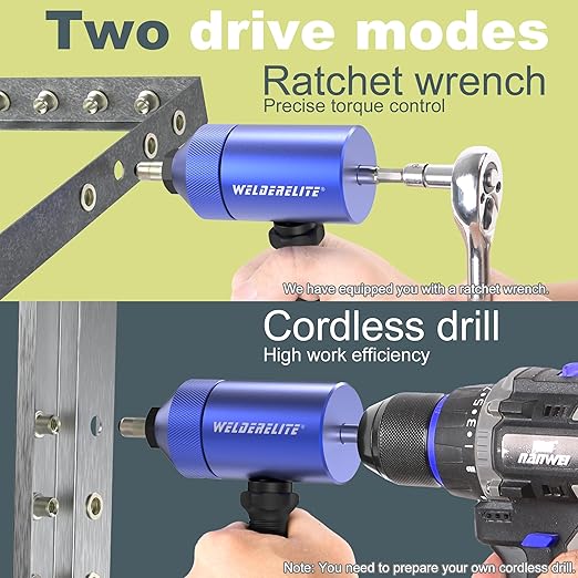 Rivet Nut Drill Adapter Kit - Dual Drive Modes: Drill/Ratchet, with 270pcs Nuts & 36pcs Mandrels (Blue)