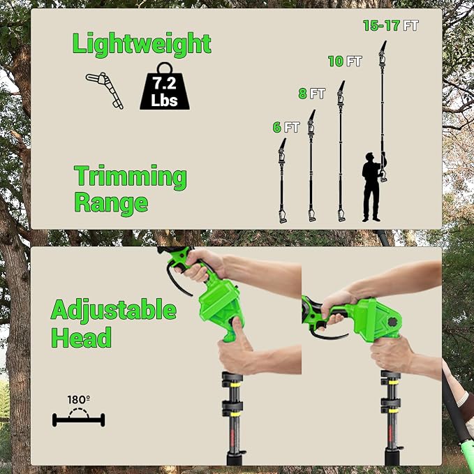 2 in 1 8IN Brushless Cordless Pole Saw & Mini Chainsaw with Extension Pole | Battery Powered Tree Trimmer with Auto Oiler, 2×4000mAh Batteries for Tree Trimming, Branch Cutting & Yard Maintenance