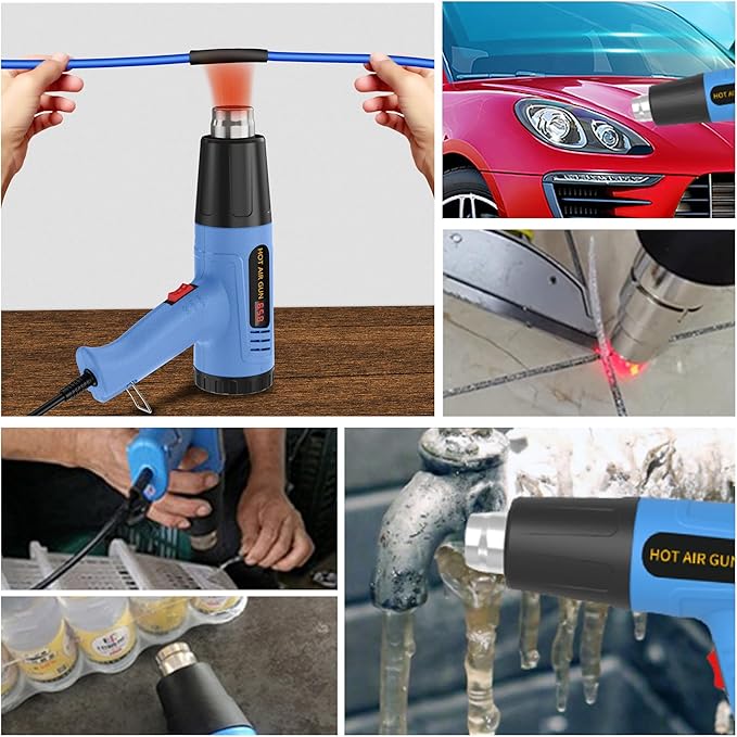 Digital Heat Gun, 110V Adjustable Hot Air Gun with 4 Nozzles, Side LCD Display, Rear Rotating Temp Control, 50-650℃（122-1202℉),Overload Protection, 4.9FT Cord Portable Heat Gun for Crafts, Shrink Wrap