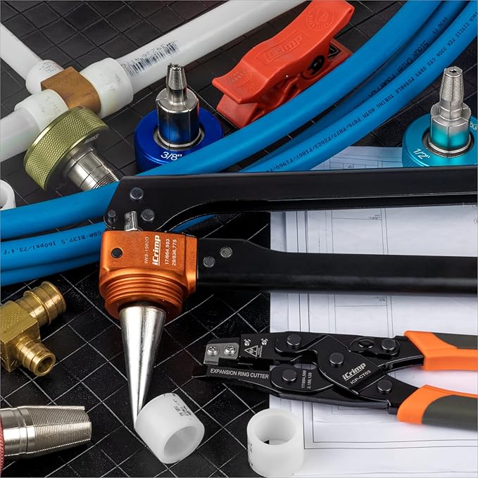 iCrimp PEX Expansion Tool Kit for F1960 / ProPEX Systems, Indexed Auto-Rotating Heads with Ring Removal Tool, 3/8", 1/2", 3/4" & 1" Manual Expander Kit