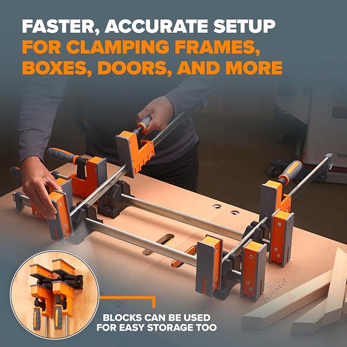 Bora 8 Piece Parallel Clamps Woodworking Set - Two 24 Inch and Two 40 Inch Wood Clamps with 4 Bar Clamp Blocks Heavy Duty Bar Clamp for Wood Working - 1100 Lbs of Clamping Force - DIY Bora Clamp Set