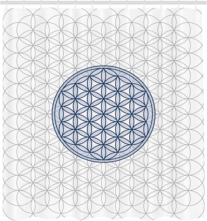 Ambesonne Geometry Shower Curtain, Interlace Circles of Time and Space Theme Vortex Natural Geometry Myth Form, Cloth Fabric Bathroom Decor Set with Hooks, 69" W x 84" L, Night Blue