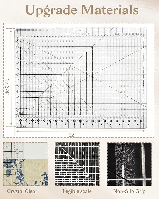Upgrade Clear Stripology XL Slotted Quilting Ruler, 17-3/4" x 22" with Non-Slip Shatterproof Acrylic for Cutting Sewing Fabric Strips in Patchwork, Calibration Square Grid Template Marked up to 12.5"